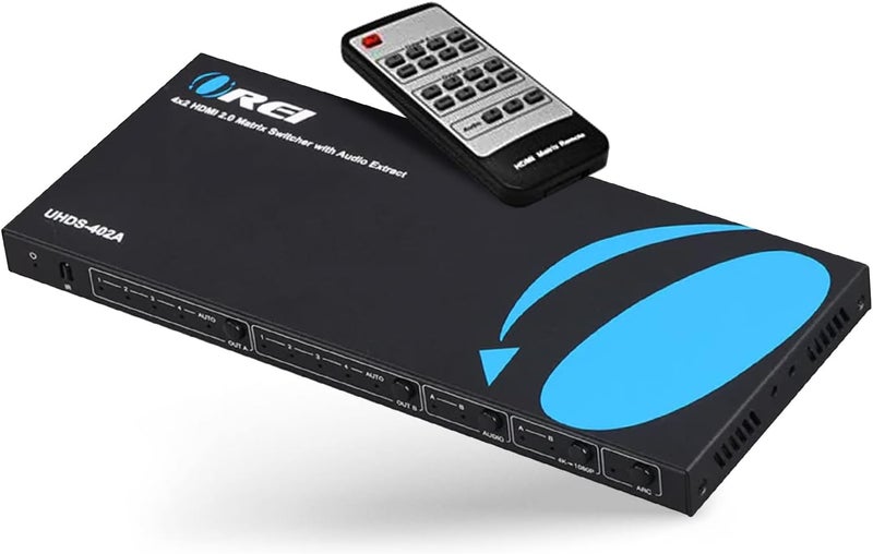 OREI 4K HDMI Matrix Switch 4 X 2, Switcher 18G UltraHD with Arc Supports Upto 4K @ 60Hz & 1080P IR Audio Extractor Arc EDID HDCP 2.- Remote Control - Full Matrix Selection - Image 1